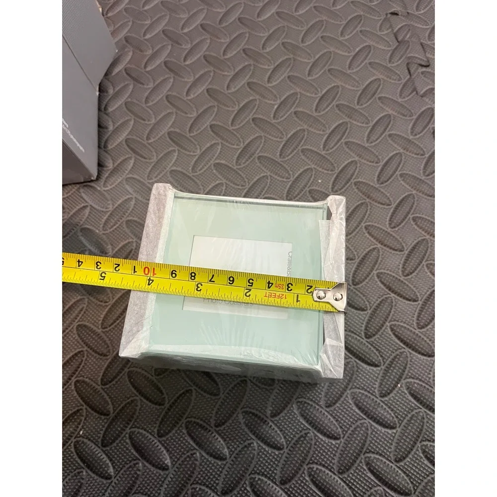 New Four Crate and Barrel Glass Photo Coasters hold 2 x 2.75 Pics With A Stand